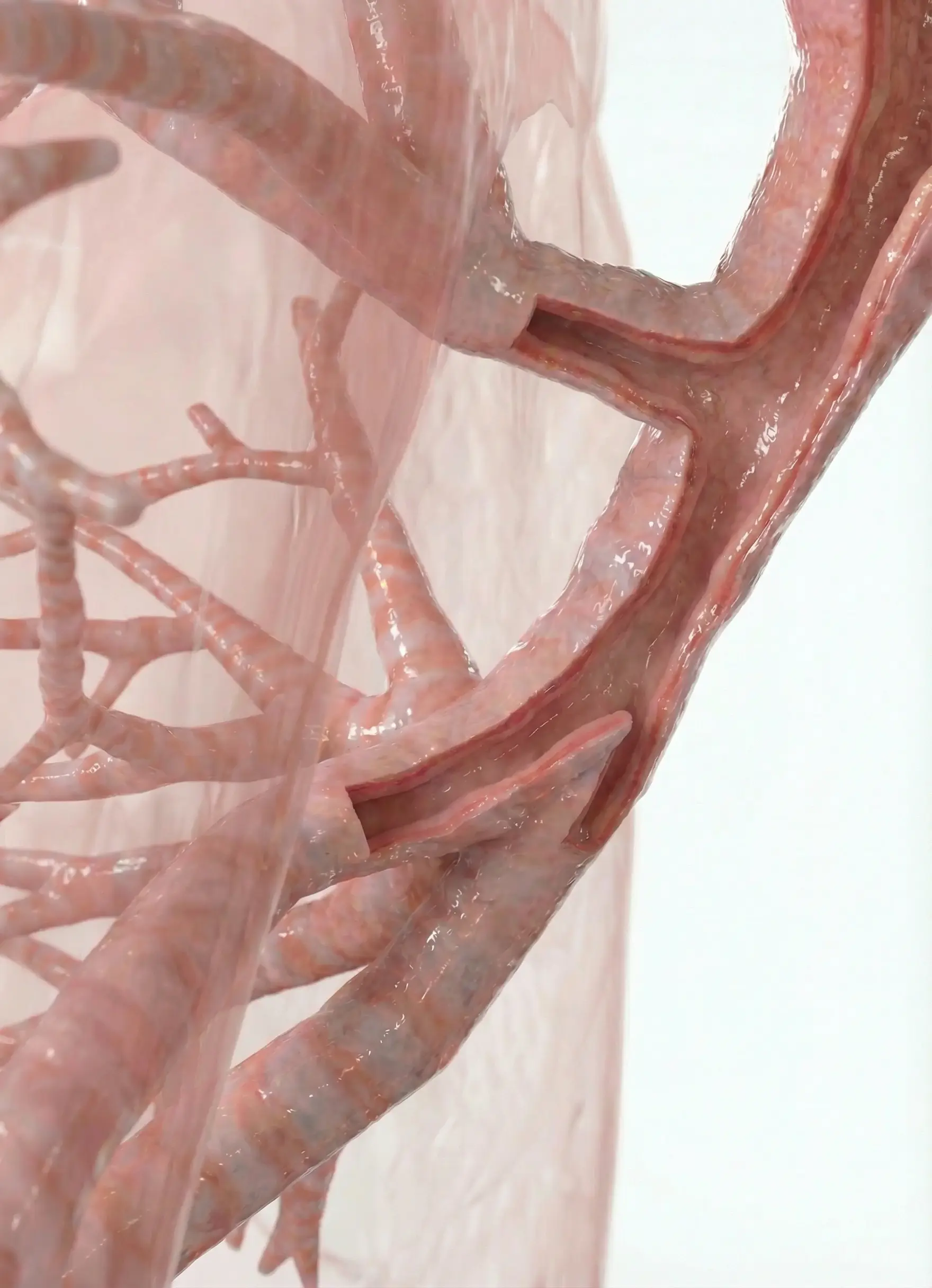 Mucus at the end of airways detailed view